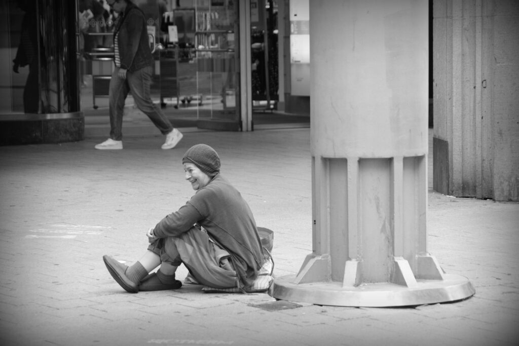 Lone woman beggar in Hannover.