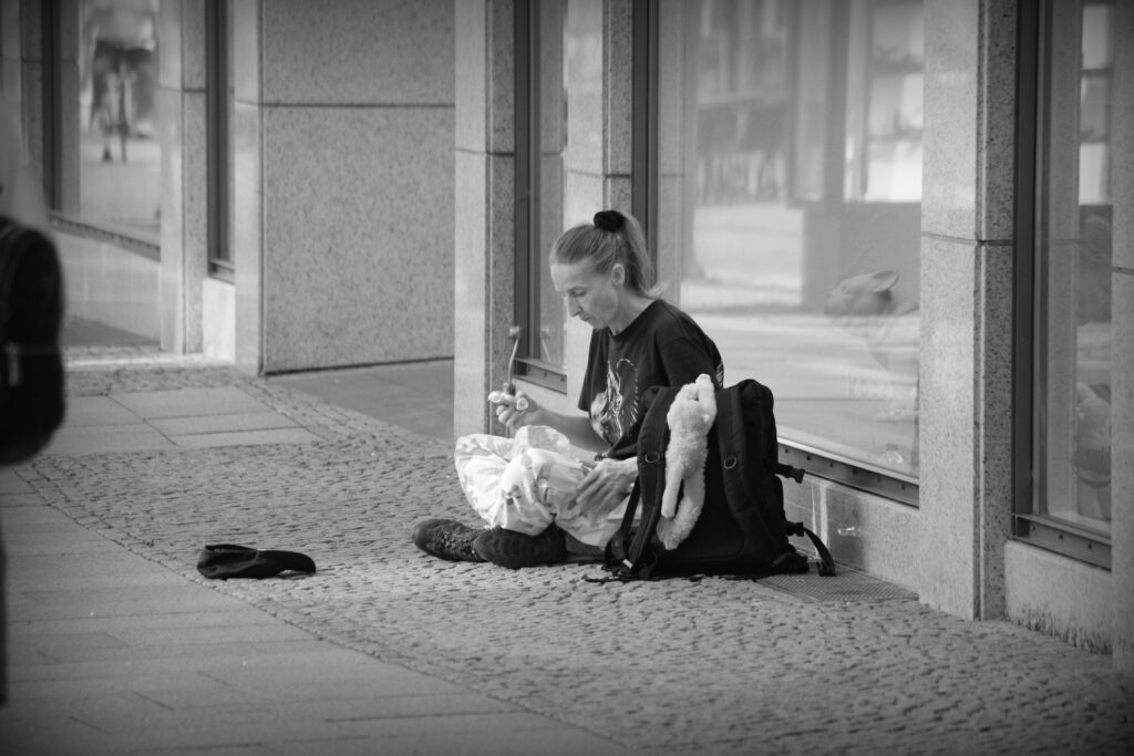 Lone woman beggar in Hildesheim.