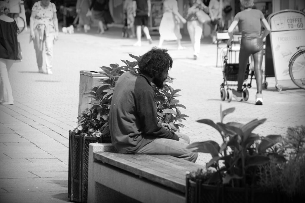 Homeless man on a bench in Osnabrück.